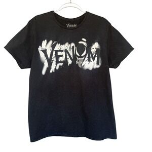 Venom Shirt Mens Large Black Venom Logo Front Back Graphic Tee Marvel Superhero